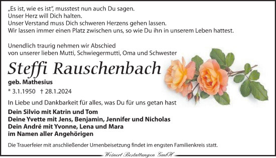 Traueranzeige von Steffi Rauschenbach von Torgauer Zeitung
