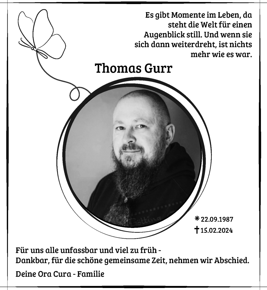  Traueranzeige für Thomas Gurr vom 24.02.2024 aus Ostsee-Zeitung GmbH