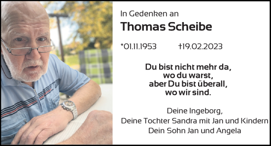 Traueranzeige von Thomas Scheibe von Leipziger Volkszeitung