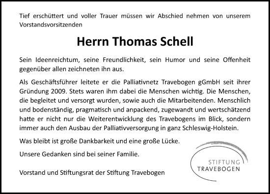 Traueranzeige von Thomas Schell von Lübecker Nachrichten
