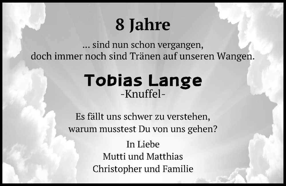  Traueranzeige für Tobias Lange vom 19.02.2024 aus Leipziger Volkszeitung