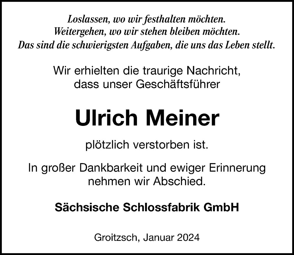  Traueranzeige für Ulrich Meiner vom 10.02.2024 aus Leipziger Volkszeitung