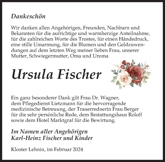 Traueranzeige von Ursula Fischer von Märkischen Allgemeine Zeitung