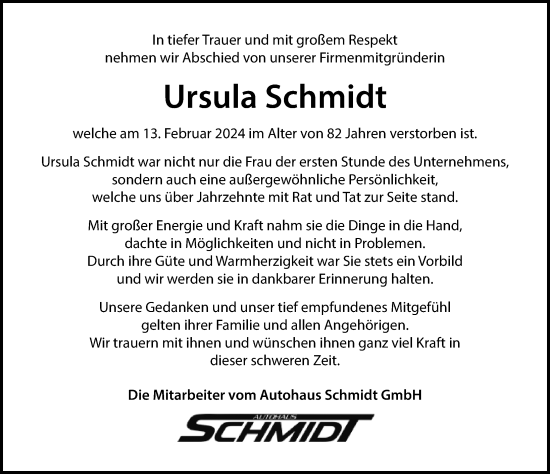 Traueranzeige von Ursula Schmidt von Leipziger Volkszeitung