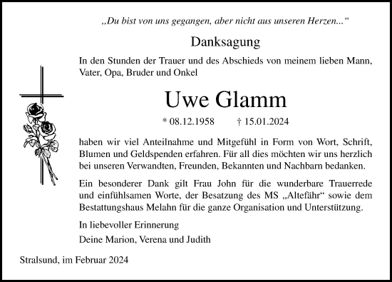 Traueranzeige von Uwe Glamm