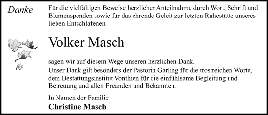 Traueranzeige von Volker Masch von Ostsee-Zeitung GmbH