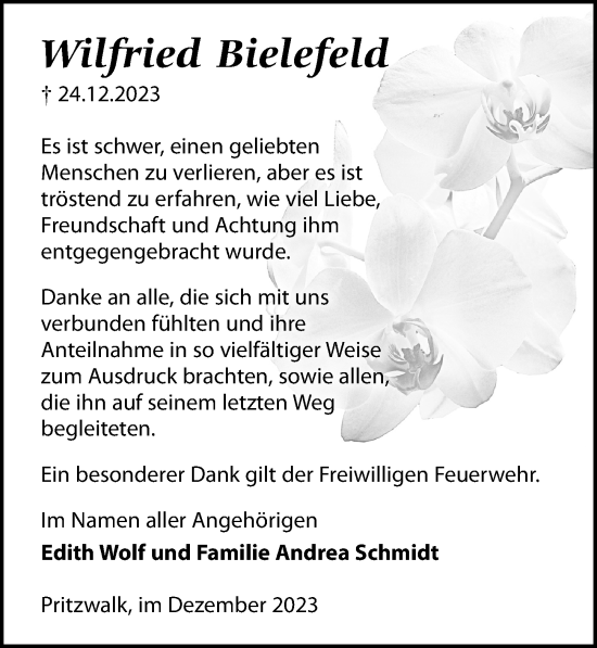 Traueranzeige von Wilfried Bielefeld von Wochenspiegel