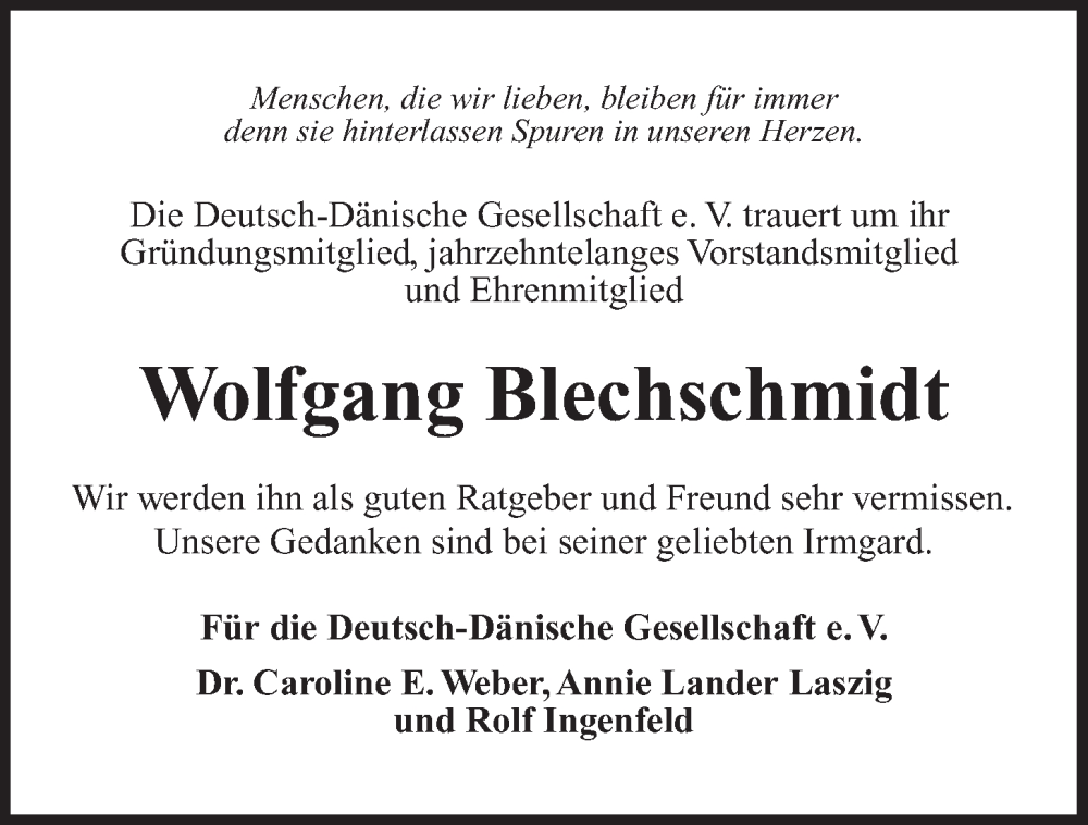  Traueranzeige für Wolfgang Blechschmidt vom 10.02.2024 aus Kieler Nachrichten