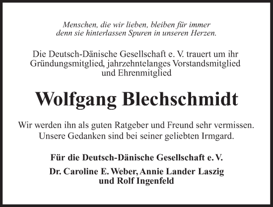 Traueranzeige von Wolfgang Blechschmidt von Kieler Nachrichten