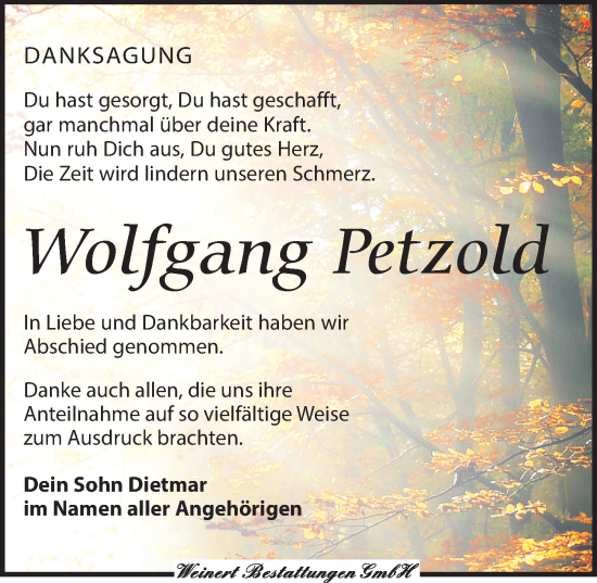 Traueranzeige von Wolfgang Petzold von Torgauer Zeitung