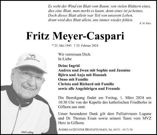 Traueranzeige von Fritz Meyer-Caspari 