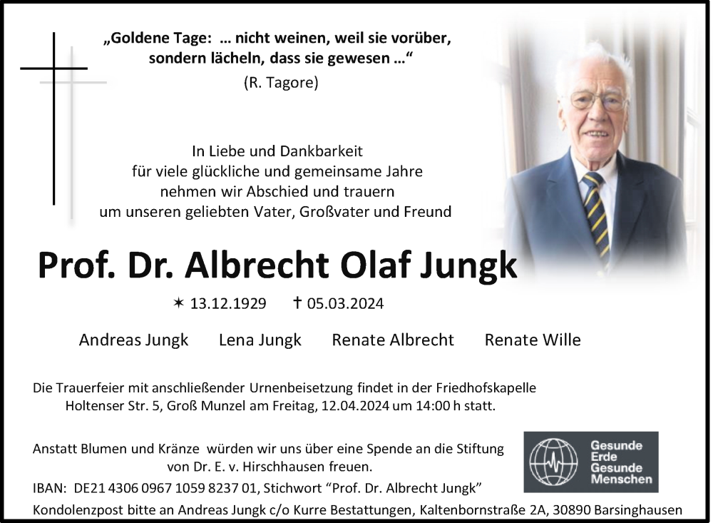  Traueranzeige für Albrecht Olaf Jungk vom 23.03.2024 aus Hannoversche Allgemeine Zeitung/Neue Presse