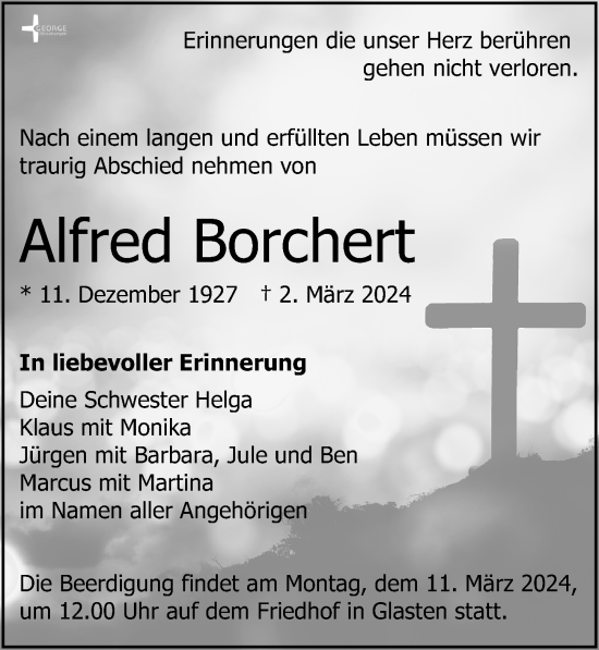 Traueranzeigen Von Alfred Borchert | Trauer-anzeigen.de