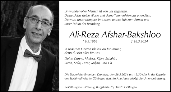 Traueranzeige von Ali-Reza Afshar-Bakshloo von Göttinger Tageblatt
