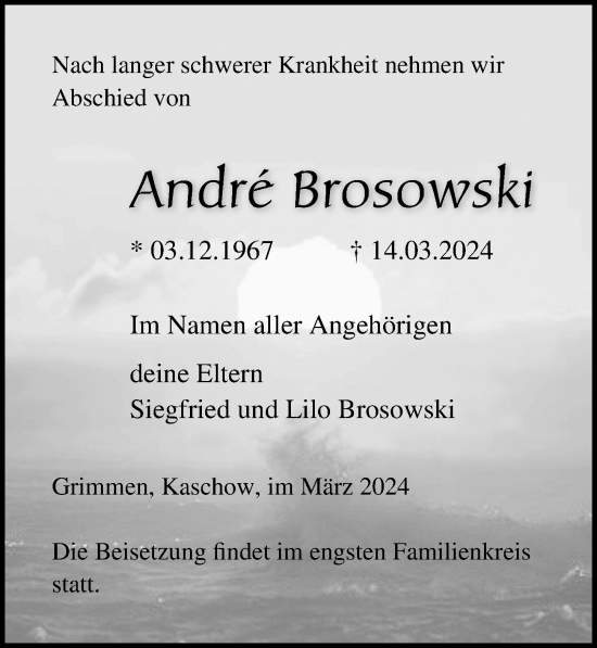 Traueranzeige von Andre Brosowski von Ostsee-Zeitung GmbH