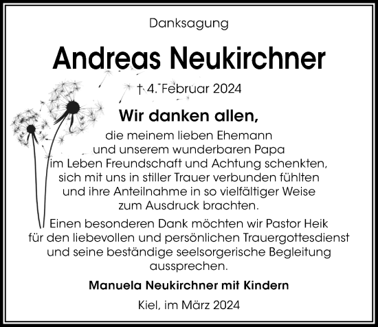 Traueranzeige von Andreas Neukirchner von Kieler Nachrichten