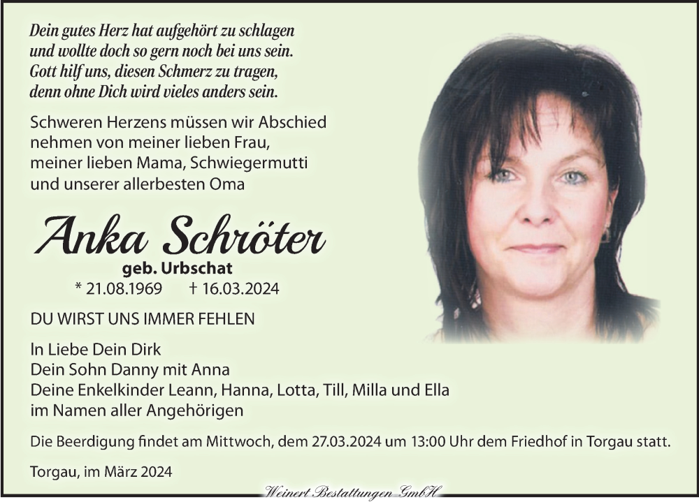  Traueranzeige für Anka Schröter vom 23.03.2024 aus Torgauer Zeitung