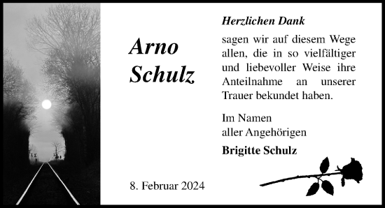 Traueranzeige von Arno Schulz von Ostsee-Zeitung GmbH