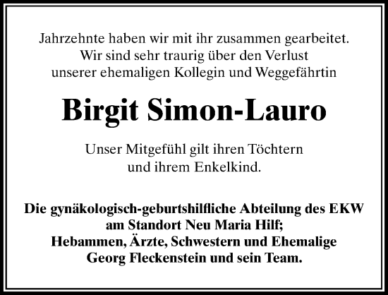 Traueranzeige von Birgit Simon-Lauro von Göttinger Tageblatt