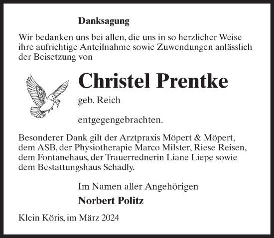 Traueranzeige von Christel Prentke von Märkischen Allgemeine Zeitung