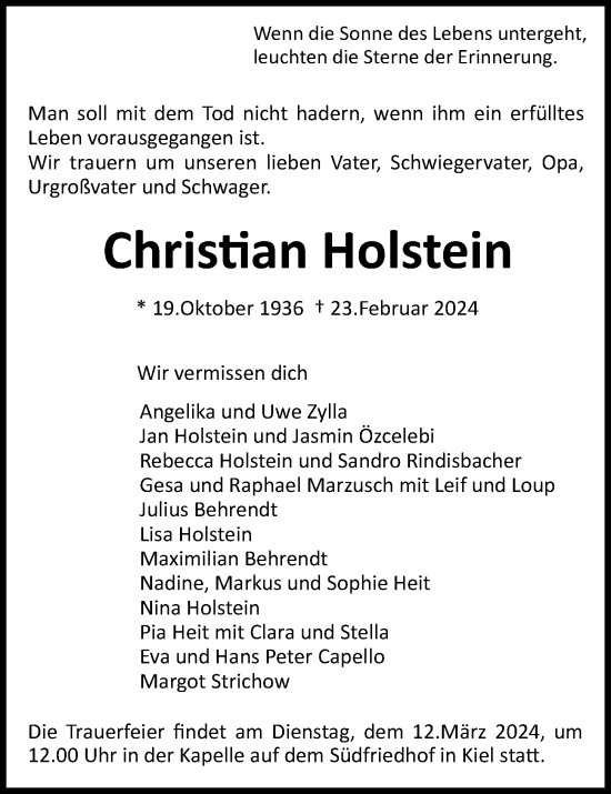 Traueranzeige von Christian Holstein von Kieler Nachrichten