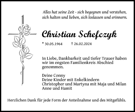Traueranzeige von Christian Schefczyk von Peiner Allgemeine Zeitung