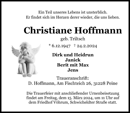 Traueranzeige von Christiane Hoffmann von Peiner Allgemeine Zeitung