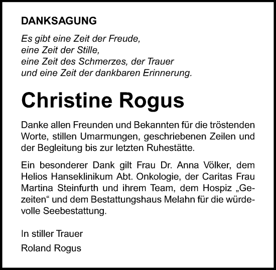 Traueranzeige von Christine Rogus