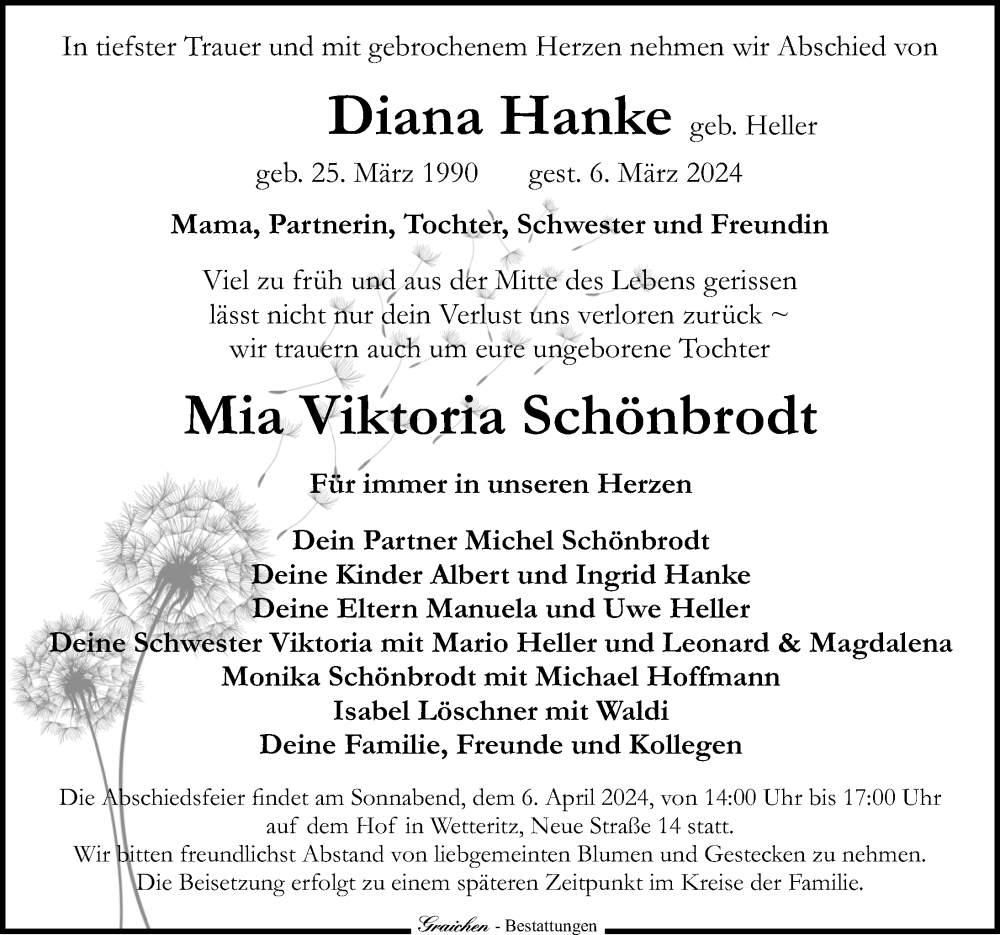  Traueranzeige für Diana Hanke vom 23.03.2024 aus Leipziger Volkszeitung