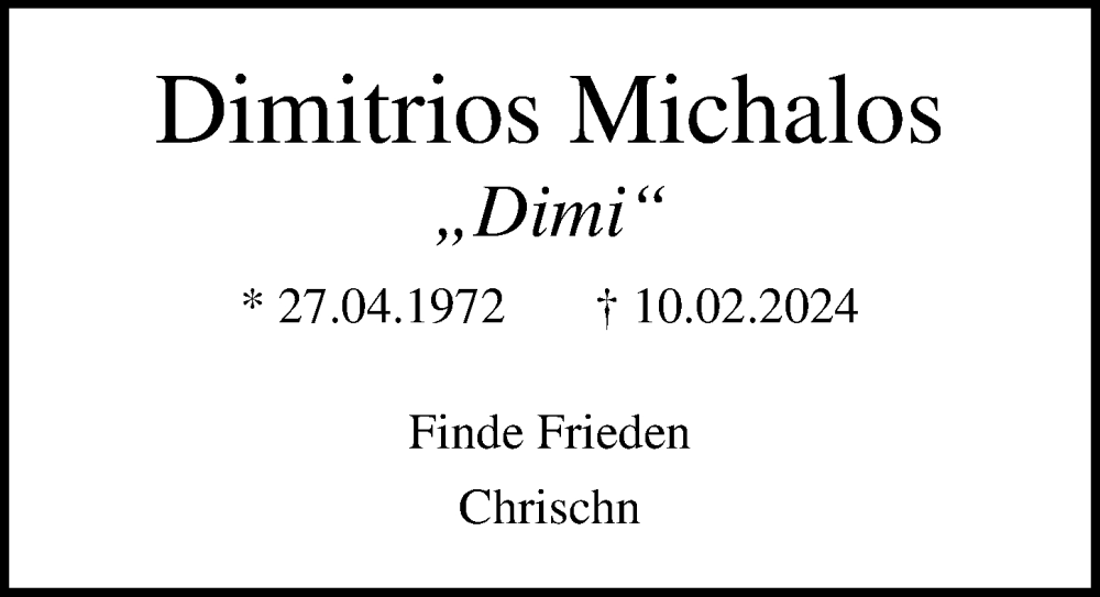  Traueranzeige für Dimitrios Michalos vom 10.03.2024 aus Lübecker Nachrichten