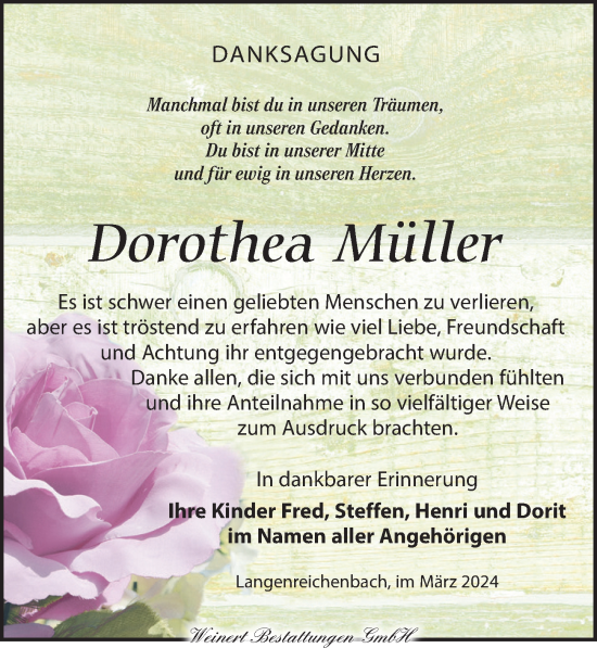 Traueranzeige von Dorothea Müller von Leipziger Volkszeitung