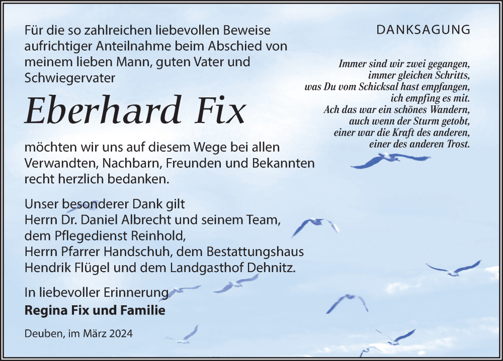  Traueranzeige für Eberhard Fix vom 23.03.2024 aus Leipziger Volkszeitung