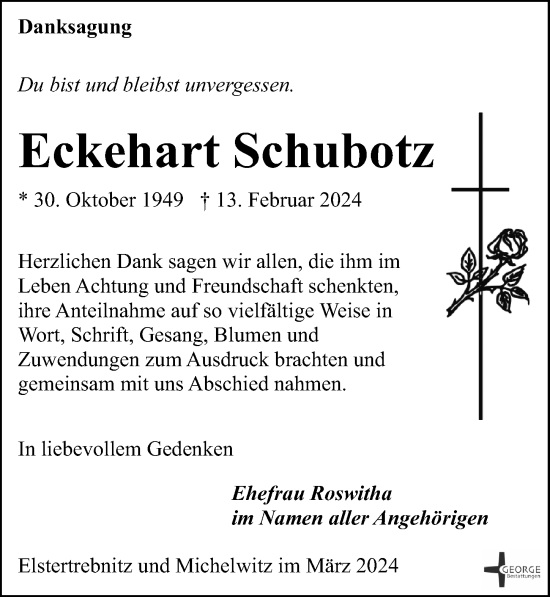 Traueranzeige von Eckehart Schubotz von Leipziger Volkszeitung