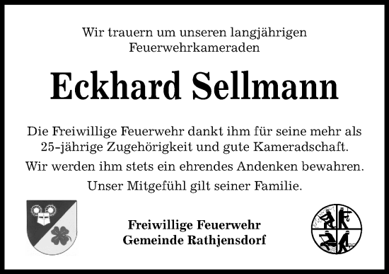 Traueranzeige von Eckhard Sellmann von Kieler Nachrichten