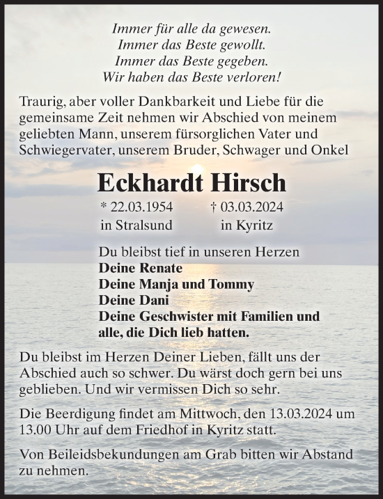 Traueranzeige von Eckhardt Hirsch von Wochenspiegel
