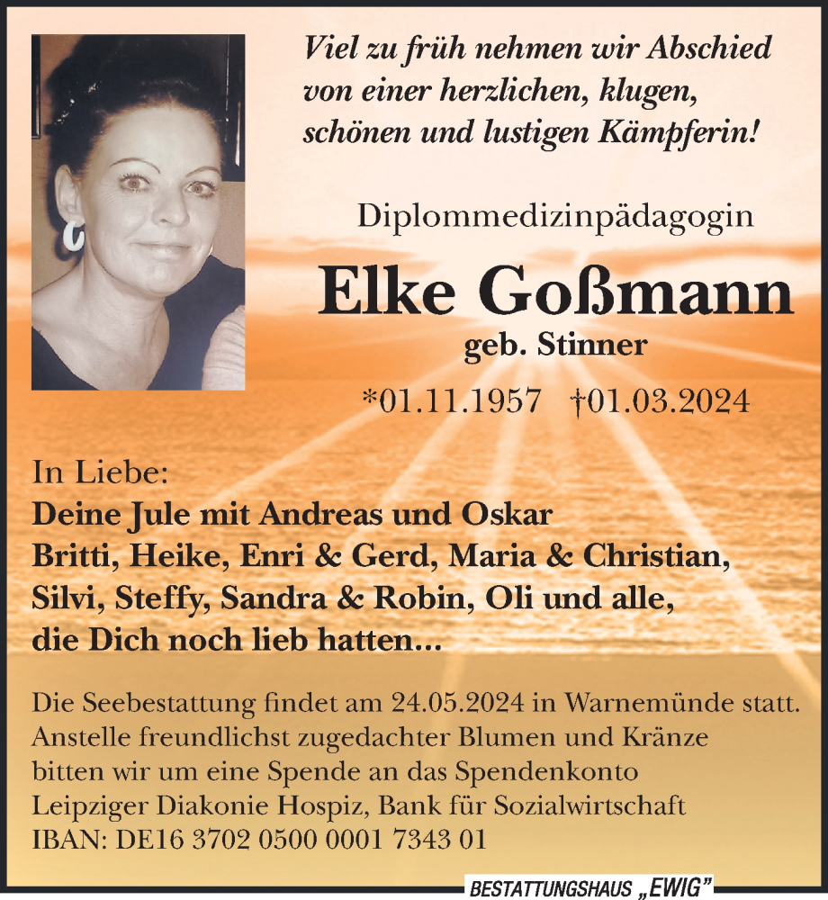  Traueranzeige für Elke Goßmann vom 09.03.2024 aus Leipziger Volkszeitung