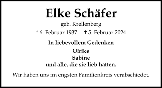 Traueranzeige von Elke Schäfer von Lübecker Nachrichten