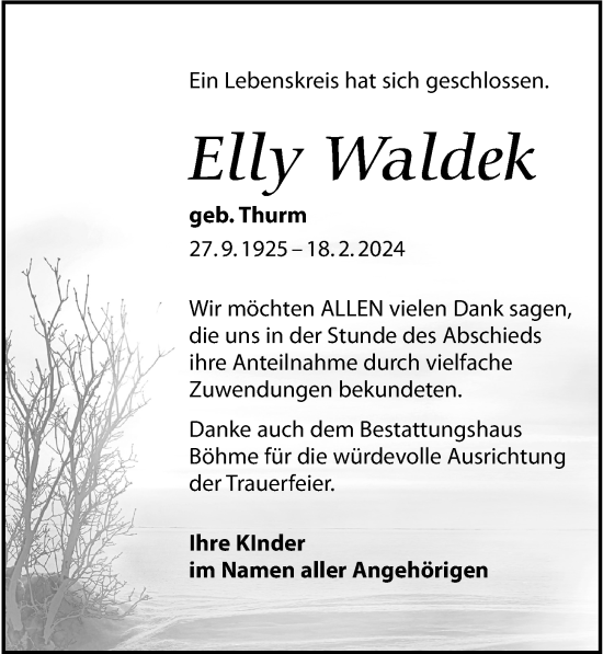 Traueranzeige von Elly Waldek von Torgauer Zeitung