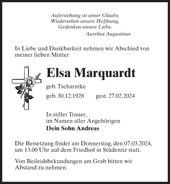 Traueranzeige von Elsa Marquardt von Märkischen Allgemeine Zeitung
