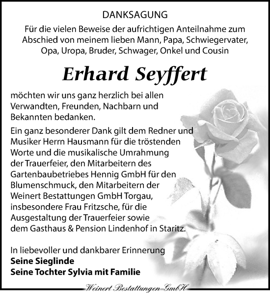 Traueranzeige von Erhard Seyffert von Torgauer Zeitung
