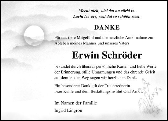 Traueranzeige von Erwin Schröder von Ostsee-Zeitung GmbH