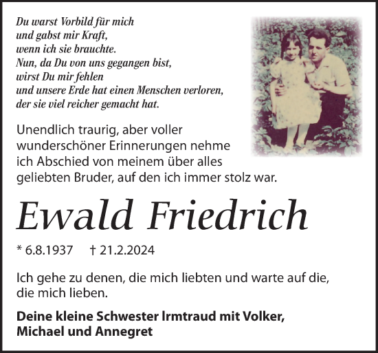 Traueranzeige von Ewald Friedrich von Torgauer Zeitung