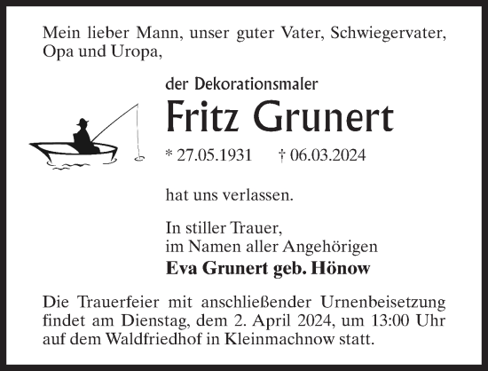 Traueranzeige von Fritz Grunert