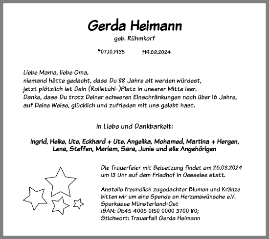 Traueranzeige von Gerda Heimann von Hannoversche Allgemeine Zeitung/Neue Presse