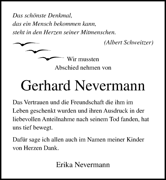 Traueranzeige von Gerhard Nevermann von Ostsee-Zeitung GmbH