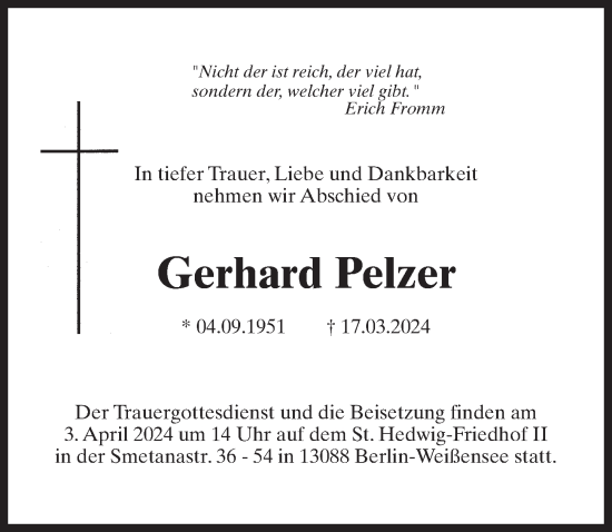 Traueranzeige von Gerhard Pelzer von Märkischen Allgemeine Zeitung