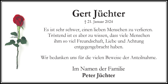 Traueranzeige von Gert Jüchter von Hannoversche Allgemeine Zeitung/Neue Presse