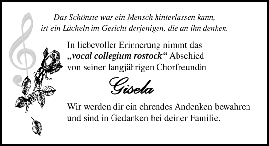 Traueranzeige von Gisela  von Ostsee-Zeitung GmbH
