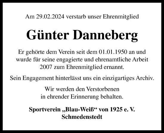 Traueranzeige von Günter Danneberg von Peiner Allgemeine Zeitung