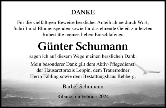 Traueranzeige von Günter Schumann von Ostsee-Zeitung GmbH